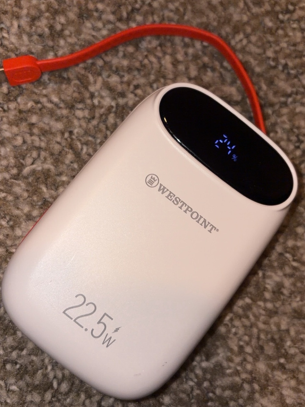 WESTPOINT 22.5W White Portable Power Bank with Red Cable